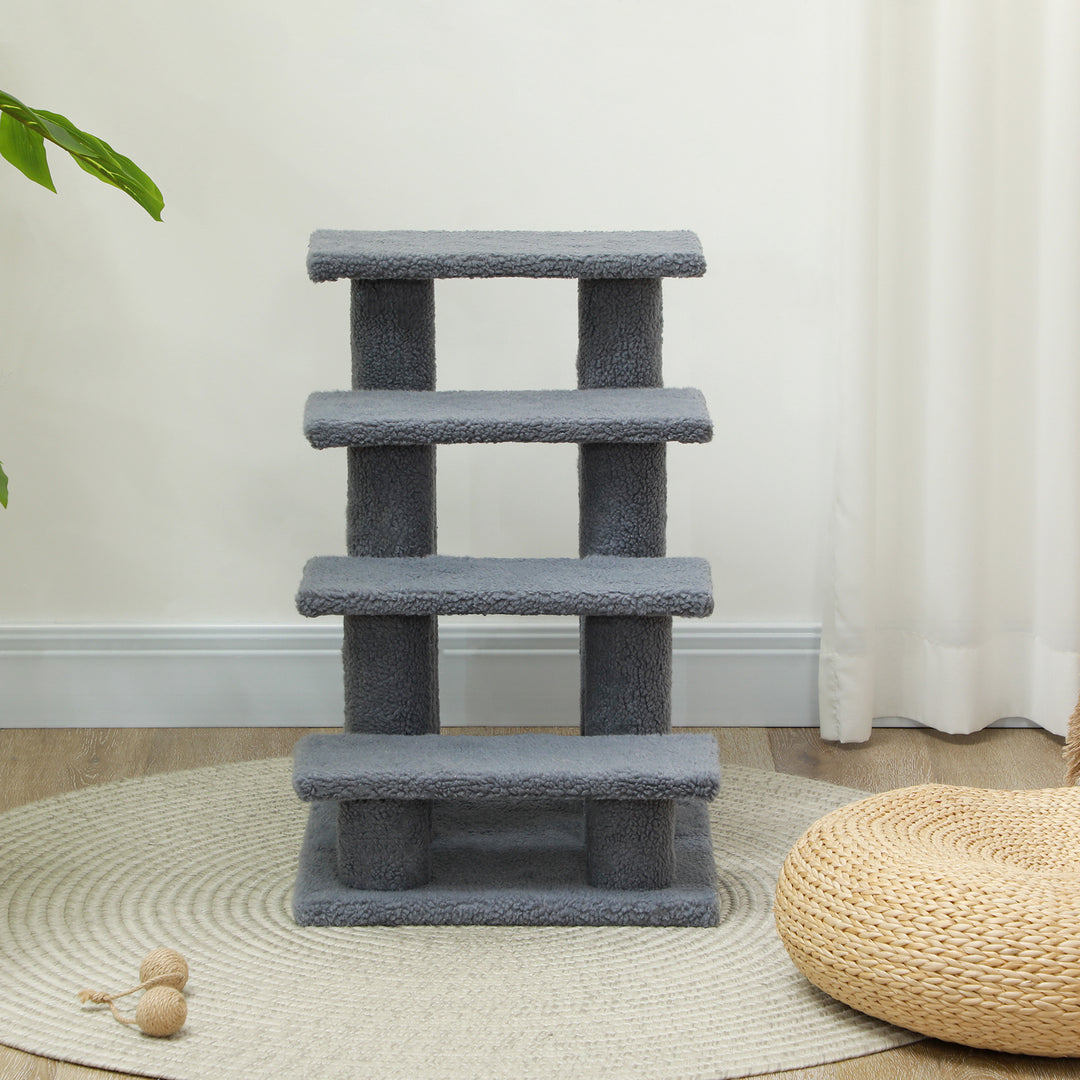 PawHut 4-Step Multi-Level Carpeted Cat Scratching Post Pet Stairs, Grey