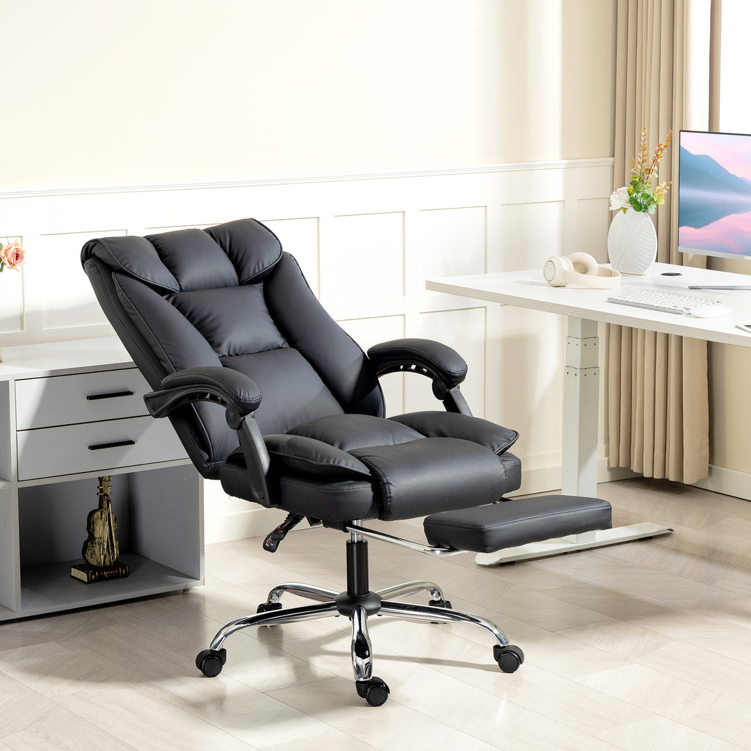 HOMCOM Executive Office Chair, Pet-Friendly Leather Ergonomic Desk Chair with Footrest, Swivel Recliner for Home Office, Black