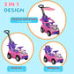 Qaba 3 in 1 Kids Push Car Toddler Sliding Car, Foot to Floor Design with Music, Light, Handle, Removable Canopy, Pink