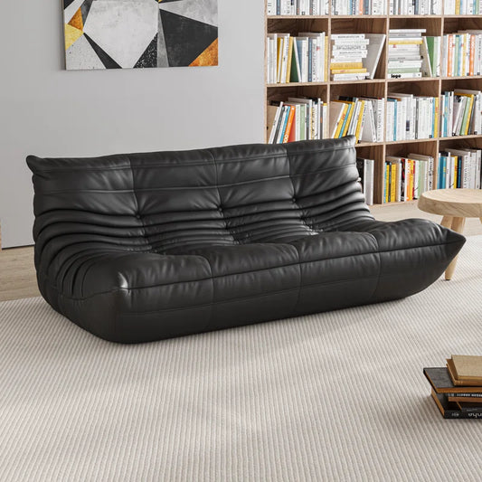 Armless Large Microfiber Leather 3-Seat Bean Bag Sofa, Soft Armless Fireside Lounge Chair