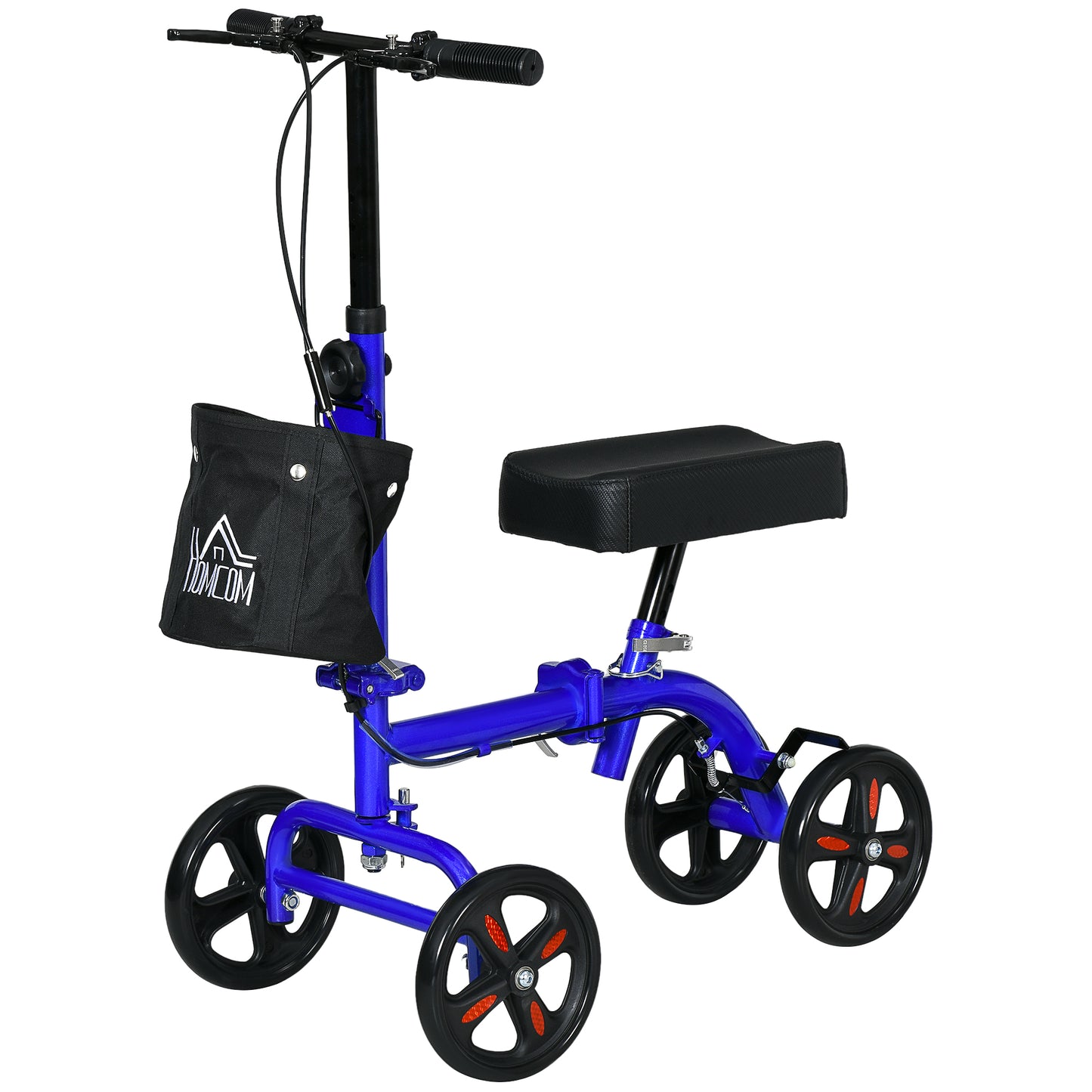 HOMCOM Steerable Knee Walker, Foldable Knee Scooter with Dual Braking System, Adjustable Height, Crutch Alternative, Red