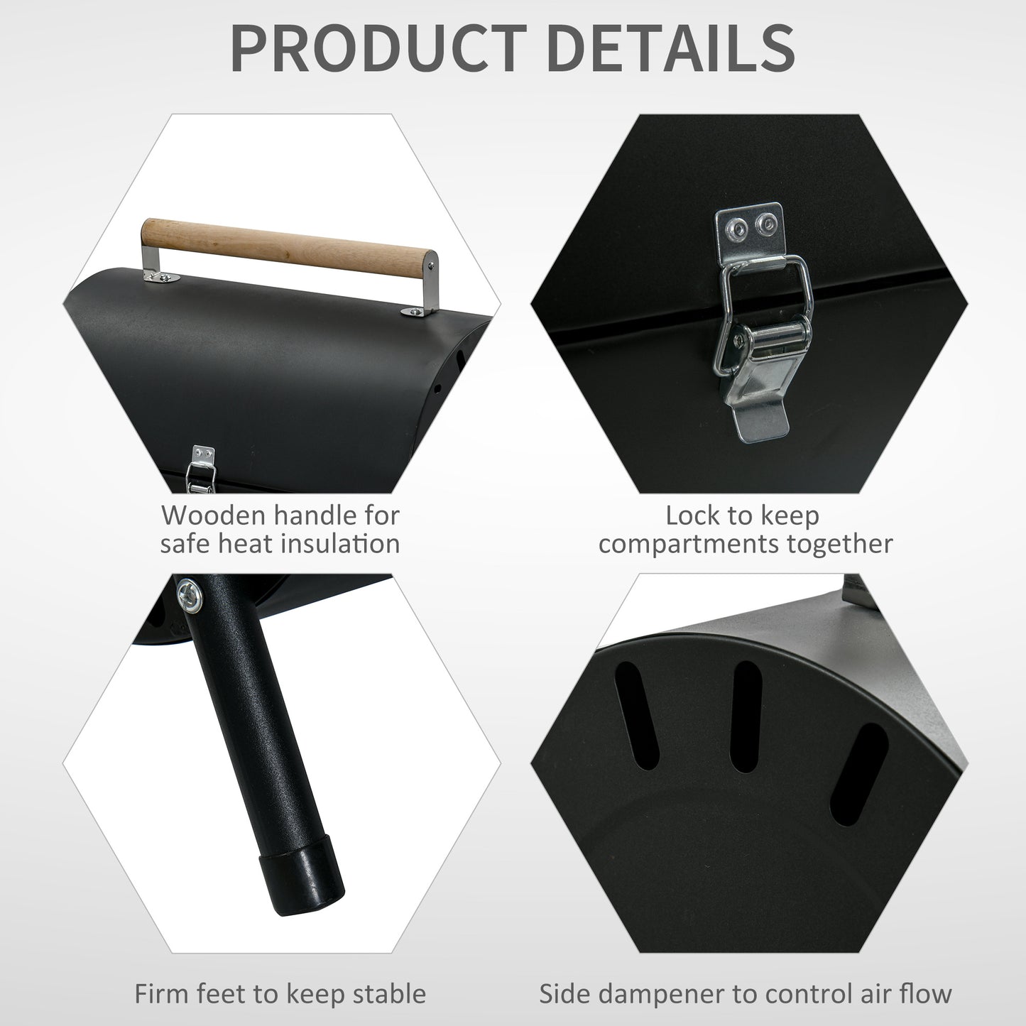 Outsunny 23" Portable Tabletop Steel Charcoal Grill Foldable Outdoor BBQ Camping Picnic Cooker Barbecue Smoker with Air Vent Black
