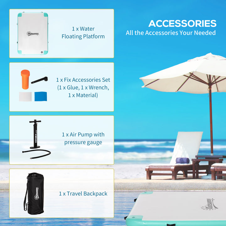 Outsunny 8' x 6' Water Floating Dock, Rafting Inflatable Island with Air Pump and Backpack for Pool, Beach, Ocean, Blue & Green