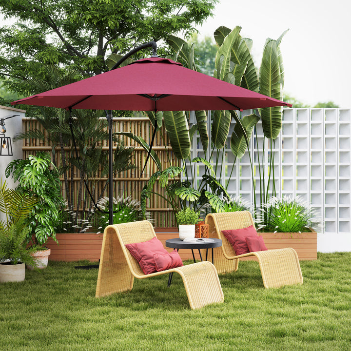 Outsunny 9.5' Cantilever Umbrella with Wind Protection Strap and Cover, Hanging Umbrella with Crank and Cross Base, UPF 50+, Grey