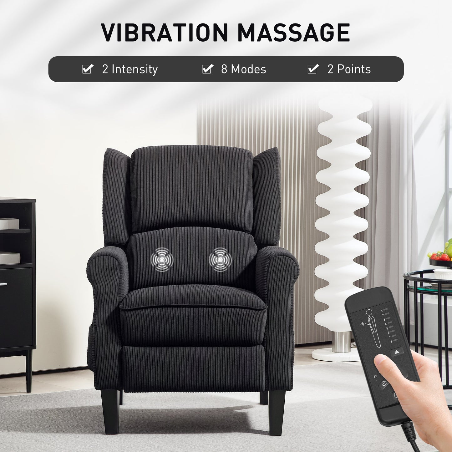 HOMCOM Push Back Recliner Chair, Vibration Massage Recliner for Living Room with Extendable Footrest, Remote, Pocket, Black