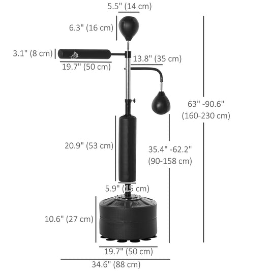 Soozier 4-in-1 Free Standing Punching Bag, Height Adjustable Boxing Bag with 2 Speed Balls, 360Â° Reflex Bar, Black