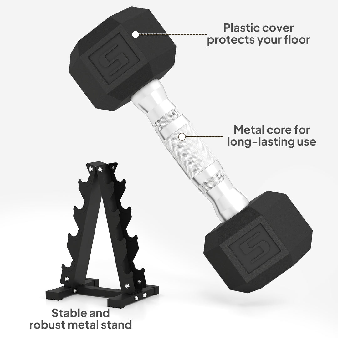 Soozier 100 LBS Hex Dumbbell Set with Rack, Rubber Coated Weights with Non-Slip Handles for Home Gym Strength Training