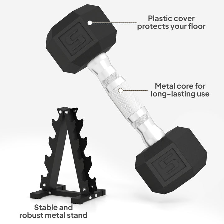 Soozier 100 LBS Hex Dumbbell Set with Rack, Rubber Coated Weights with Non-Slip Handles for Home Gym Strength Training