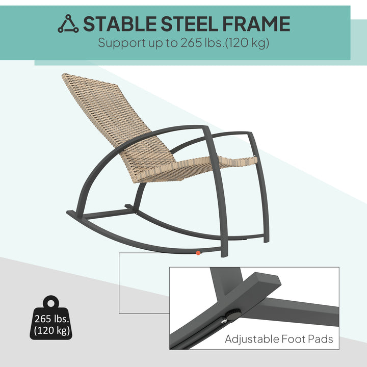 Outsunny 2 Pieces Wicker Patio Rocking Chair Set, Rattan Outdoor Rocking Chair Set with High Back, Armrests for Garden, Khaki