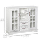 HOMCOM Modern Kitchen Sideboard with 2 Drawers, Coffee Bar Cabinet with Glass Doors Storage Cupboard and Open Shelf, White