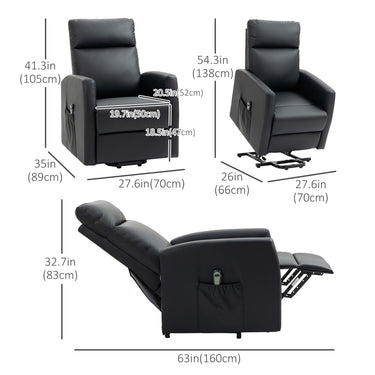 HOMCOM Power Lift Recliner Chair with Remote Control Side Pocket for Living Room Home Office Study Black
