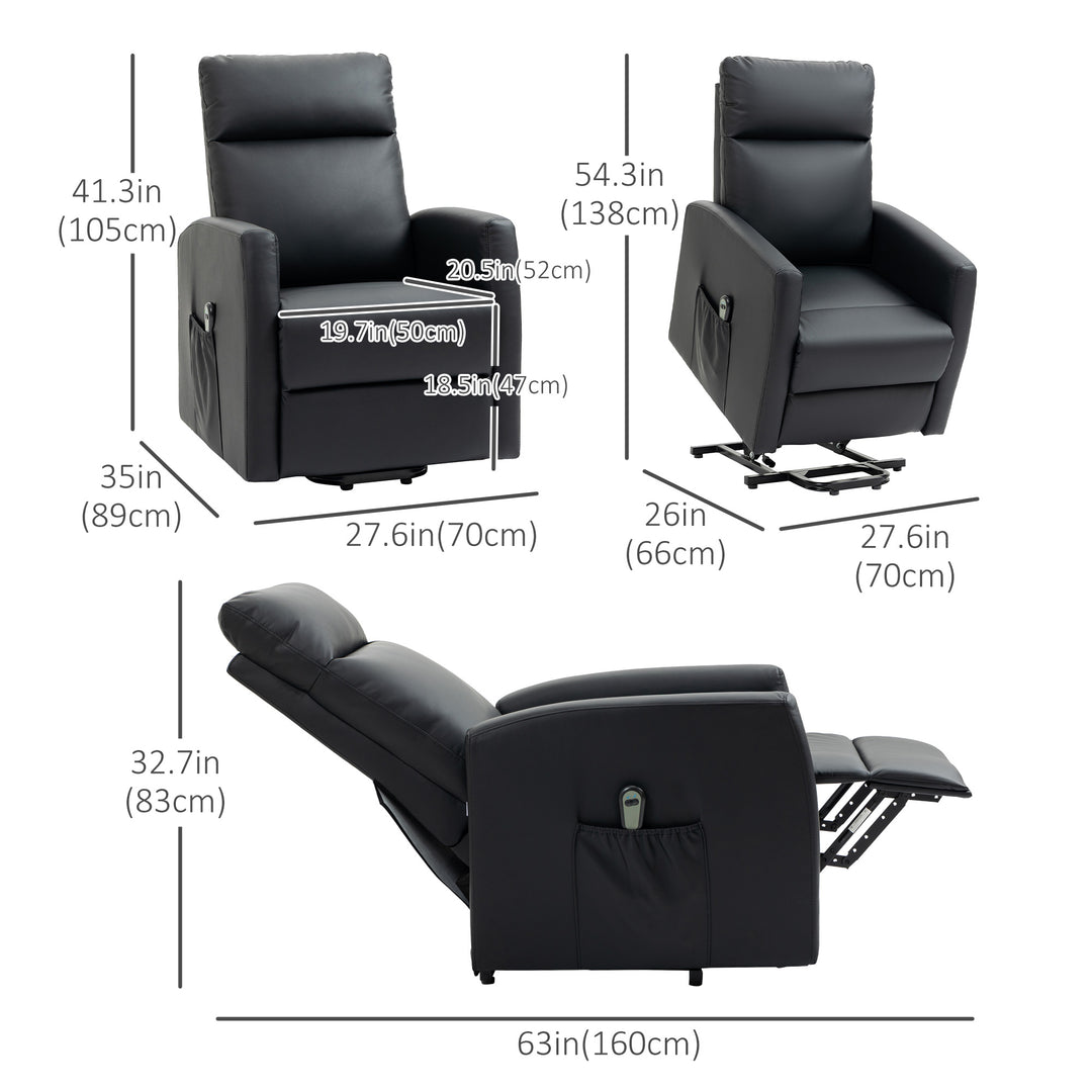HOMCOM Power Lift Recliner Chair with Remote Control Side Pocket for Living Room Home Office Study Black