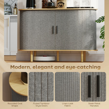 HOMCOM 47" Buffet Cabinet with Tambour Sliding Doors, Fluted Sideboard with Storage Shelves and Wooden Legs, Grey