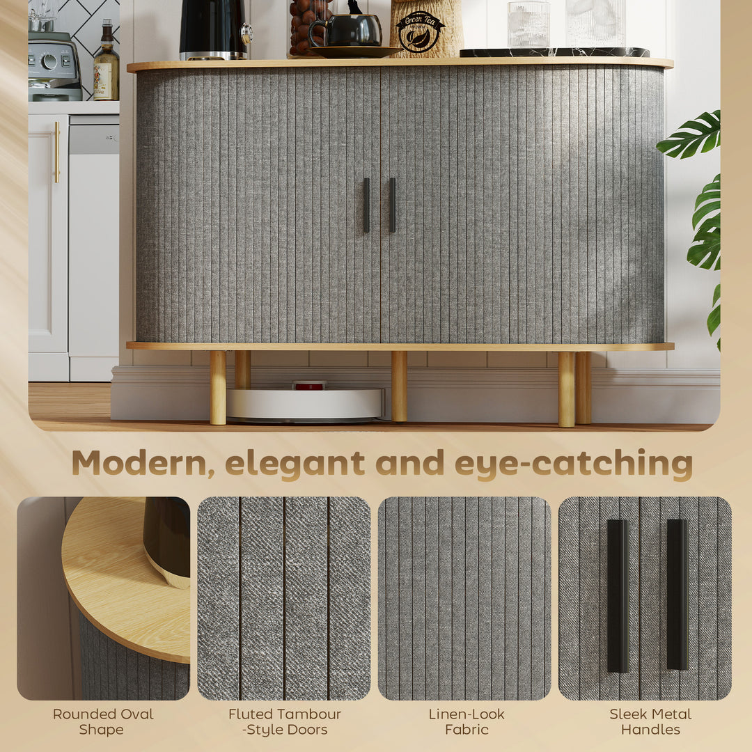 HOMCOM 47" Buffet Cabinet with Tambour Sliding Doors, Fluted Sideboard with Storage Shelves and Wooden Legs, Grey
