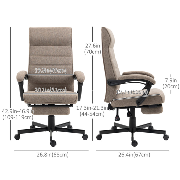 Vinsetto Office Chair, Linen High Back Computer Desk Chair, Swivel Recliner with Adjustable Height, Footrest and Padded Armrest, Brown