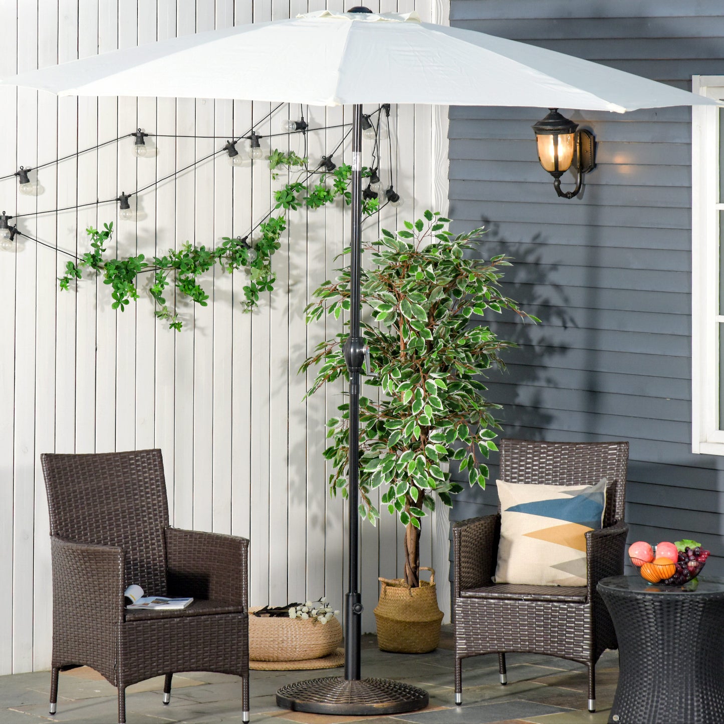 Outsunny 18â€� Round Patio Umbrella Base Outdoor Decorative Cast Stone Resin Parasol Stand Market Garden Umbrella Holder, Bronze