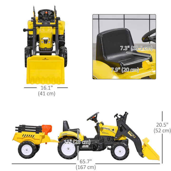 Aosom Front Loader Excavator Ride On Toy Pedal Control with 6 Wheels Controllable Bucket for 3 Year Old, Yellow