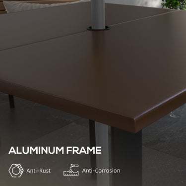 Outsunny Patio Dining Table with Umbrella Hole for 4 People, Aluminium Legs, for Backyard Lawn Balcony, 31.5" x 31.5", Brown