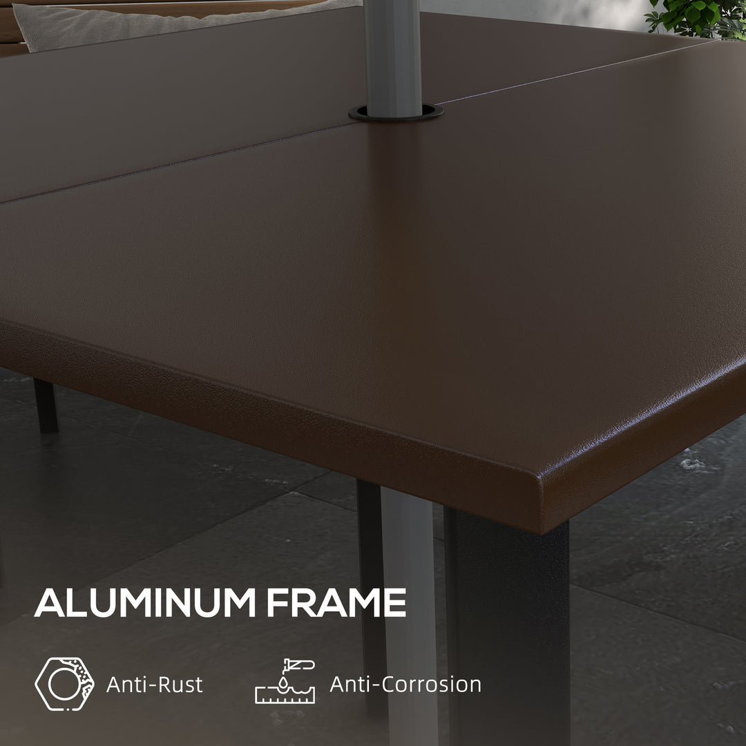 Outsunny Patio Dining Table with Umbrella Hole for 4 People, Aluminium Legs, for Backyard Lawn Balcony, 31.5" x 31.5", Brown