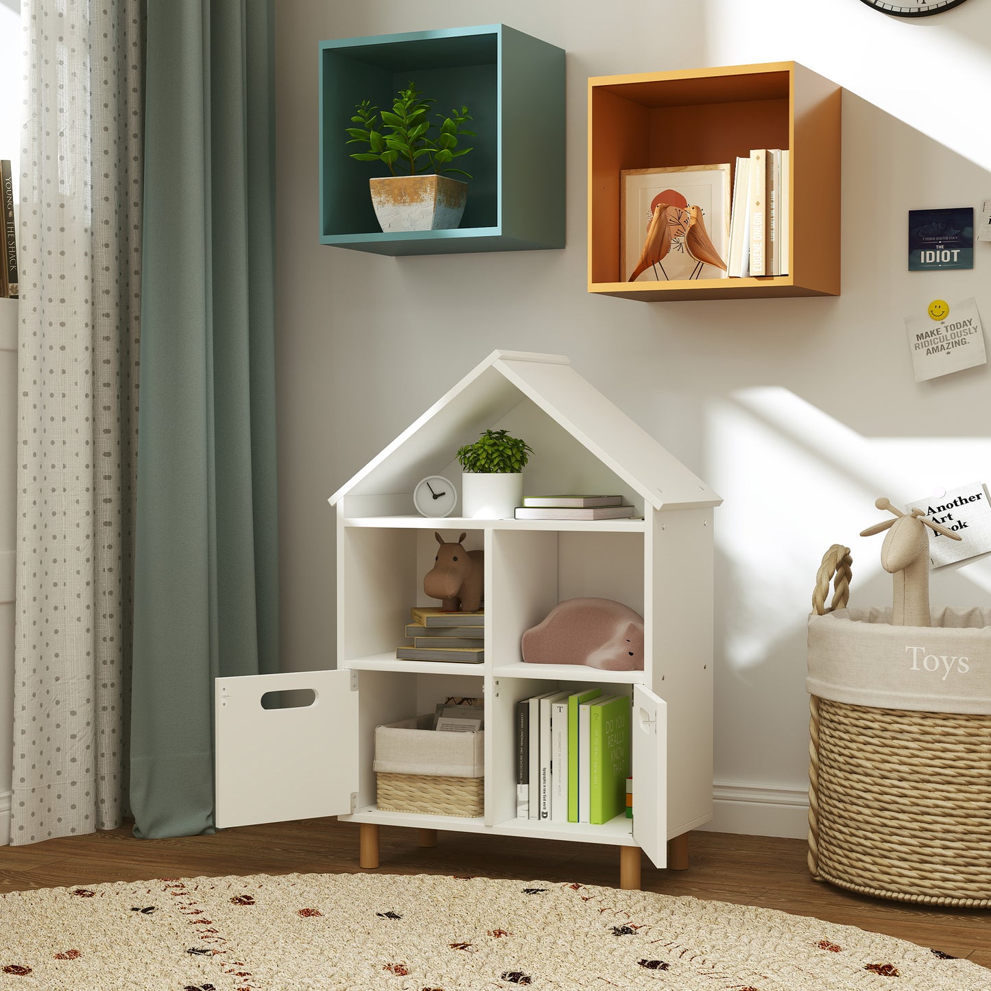 Qaba 3 Tier Kids Bookshelf with Two Drawers, for Bedroom, Kids Room, White