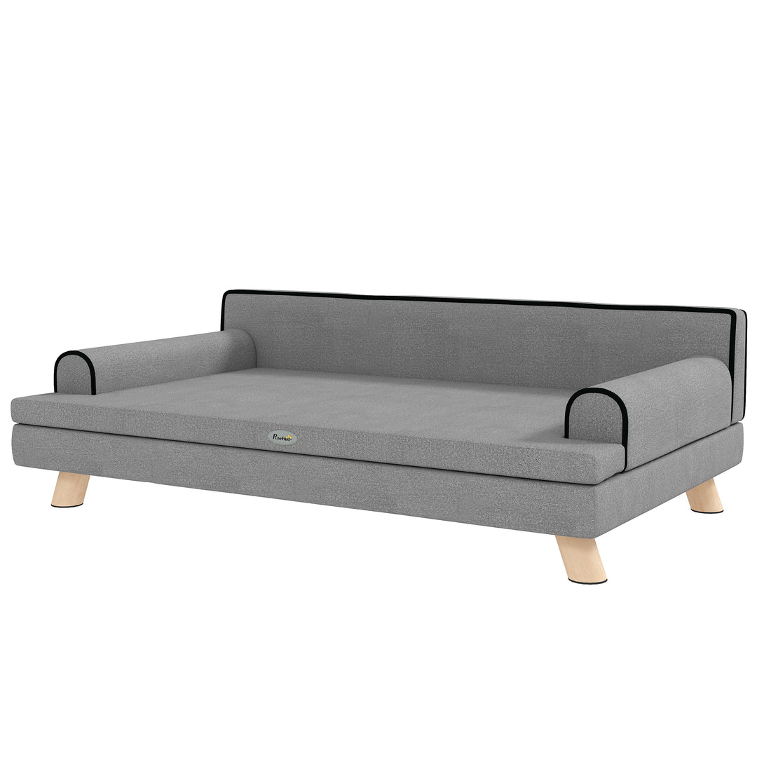 PawHut Elevated Dog Sofa Bed, Cat Couch with Cushion, Washable Cover, Wooden Legs, for Medium & Large Dogs, Dark Grey