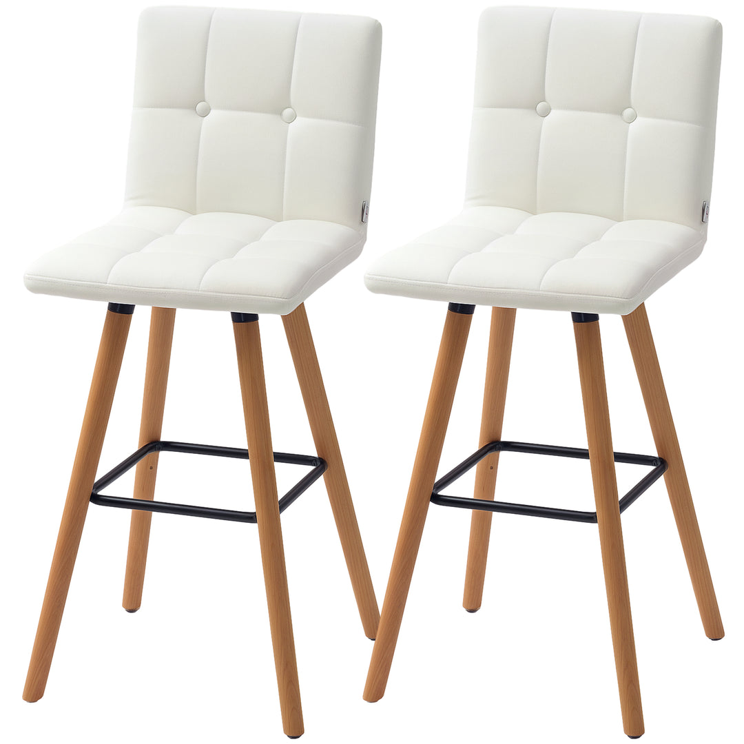HOMCOM Modern Bar Stools Set of 2, 38" Upholstered Kitchen Island Stool with Solid Wood Legs, Grey