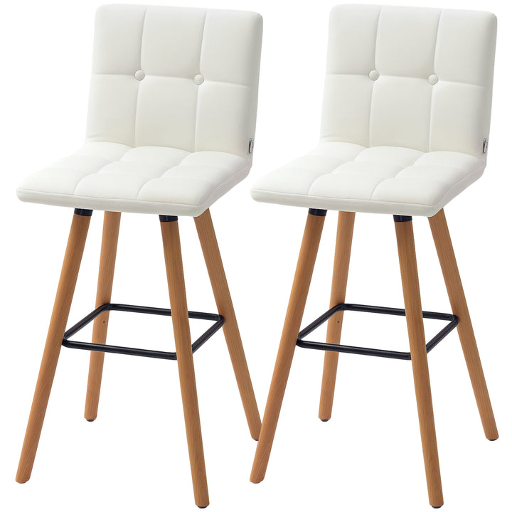 HOMCOM Modern Bar Stools Set of 2, 38" Upholstered Kitchen Island Stool with Solid Wood Legs, Grey