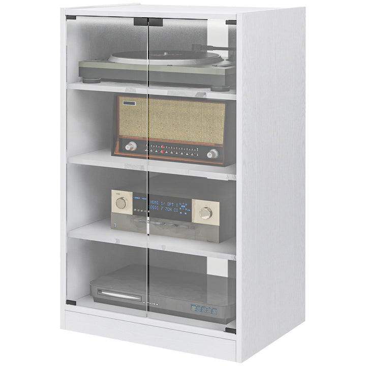 HOMCOM 5-Tier AV Media Stand with Push to Open Glass Doors, Audio-Video Storage Cabinet with Adjustable Shelves for DVD Players, Games Consoles, Routers, Distressed Black