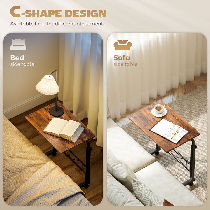 HOMCOM Mobile Standing Desk with Adjustable Height, 23.5 inch Stand Up Desk with Wheels, Natural Wood