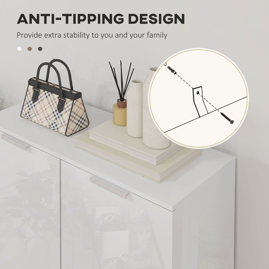 HOMCOM Shoe Cabinet, Shoe Storage Cabinet with Soft-Close Hinges and Adjustable Shelves, Holds 15-20 Pairs, High Gloss White