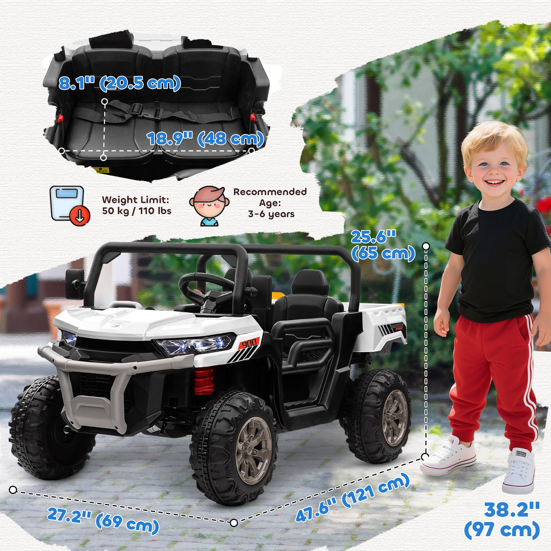 Aosom 12V Ride on Car with Electric Bucket, Two-Seater, Shovel, Remote Control, Spring Suspension, Horn, Music, Red