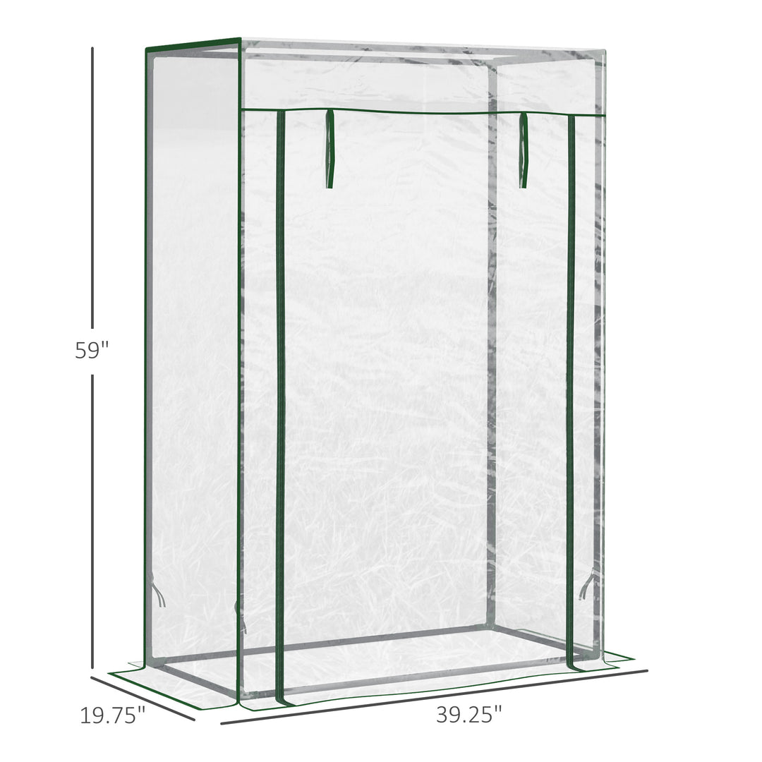 Outsunny 40"L x 20"W x 59"H Walk-in Garden Greenhouse with Steel Frame Outdoor Hot House Tomato Plant Warm House w/ Roll up Door, Plastic Cover, Clear