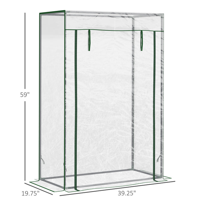Outsunny 40"L x 20"W x 59"H Walk-in Garden Greenhouse with Steel Frame Outdoor Hot House Tomato Plant Warm House w/ Roll up Door, Plastic Cover, Clear
