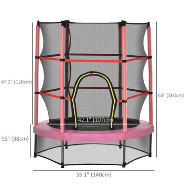 Outsunny 55" Kids Trampoline with Enclosure Net for Indoor/Outdoor, Trampoline for Boys and Girls Age 3-6 Years, Pink