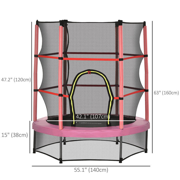 Outsunny 55" Kids Trampoline with Enclosure Net for Indoor/Outdoor, Trampoline for Boys and Girls Age 3-6 Years, Pink