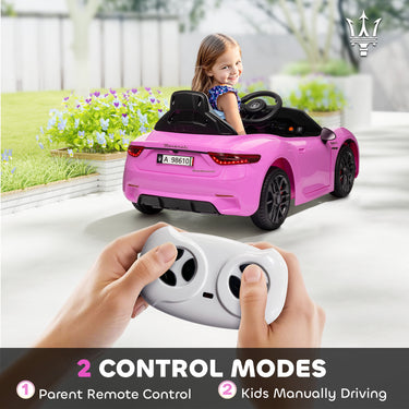 Qaba 12V Maserati Gran Turismo Licensed Kids Electric Car w/ Remote Control, Soft Start, LED Lights, Music, Horn, MP3, Pink