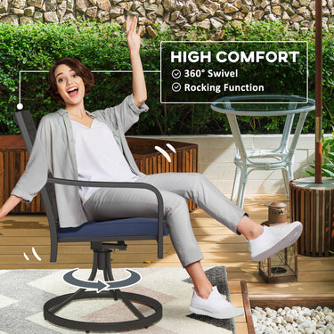 Outsunny 2 Pieces Patio Swivel Chairs with Cushion, Outdoor Swivel Rocker with Curved Armrests, Backrest for Garden, Balcony, Porch, Navy Blue
