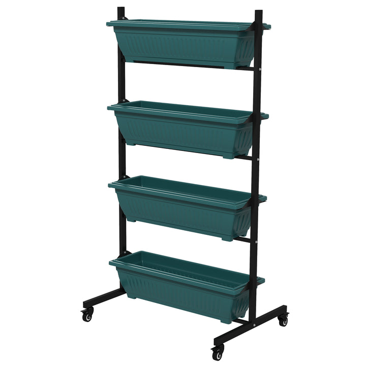 Outsunny 4-Tier Vertical Raised Garden Planter with 4 Boxes, Wheels, Outdoor Plant Stand for Vegetable Flowers, Green
