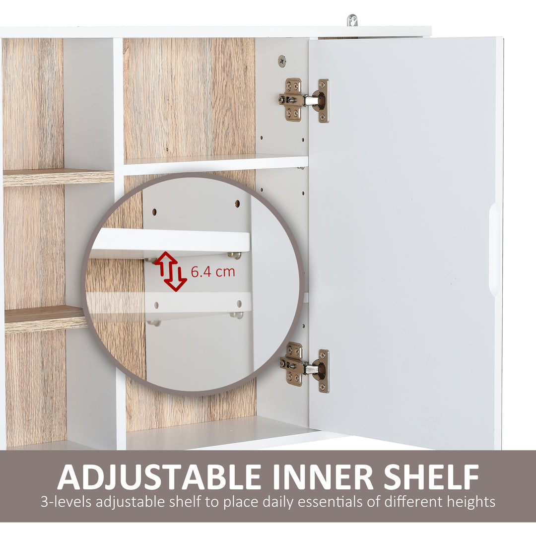 HOMCOM Wall-Mounted Bathroom Medicine Cabinet with Mirror, Over Toilet Bathroom Vanity Cabinet White & Oak