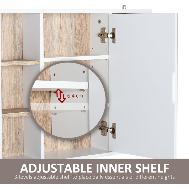 HOMCOM Wall-Mounted Bathroom Medicine Cabinet with Mirror, Over Toilet Bathroom Vanity Cabinet White & Oak