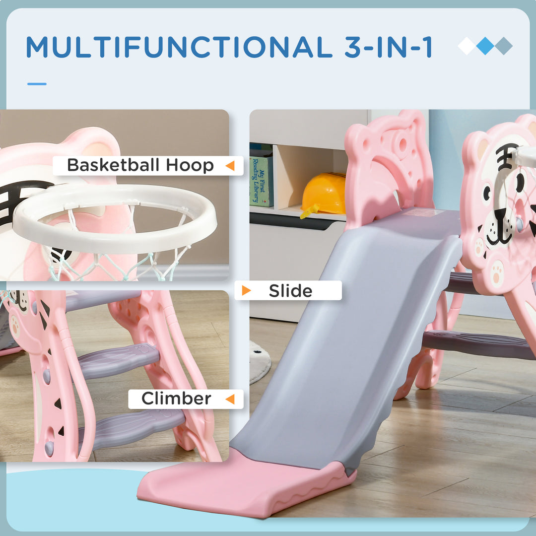 Qaba 3 in 1 Slide for Toddlers, Kids Slide Playset with Basketball Hoop, Climber, for 18-36 Months, Blue