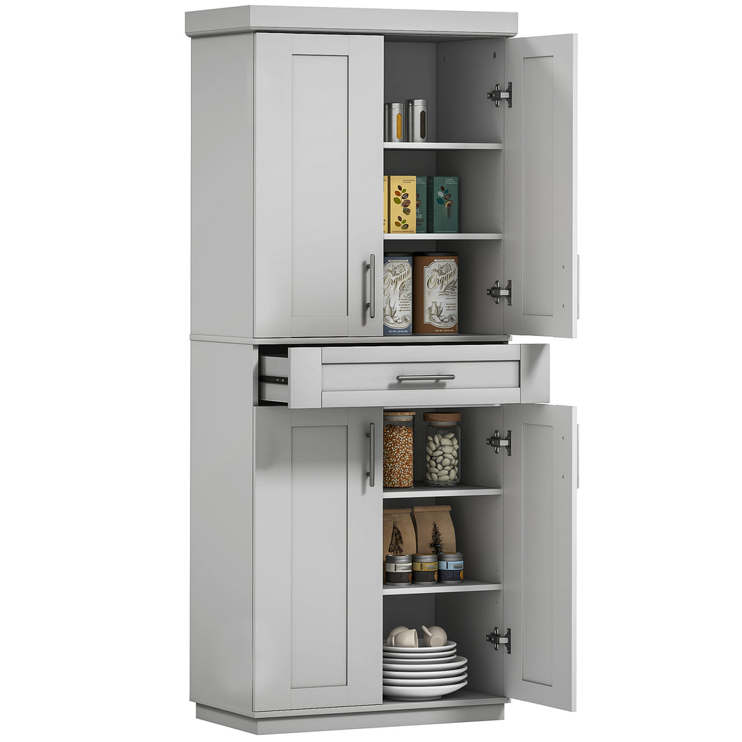 HOMCOM 72" Storage Cabinet, Freestanding Kitchen Pantry Cabinet with 4 Doors, Drawer and 3 Adjustable Shelves, White