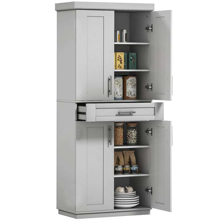 HOMCOM 72" Storage Cabinet, Freestanding Kitchen Pantry Cabinet with 4 Doors, Drawer and 3 Adjustable Shelves, White