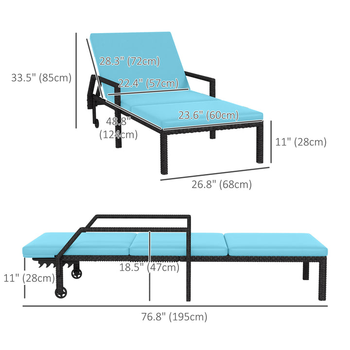 Outsunny Wicker Chaise Lounger with 5-Level Adjustable Backrest, Light Grey