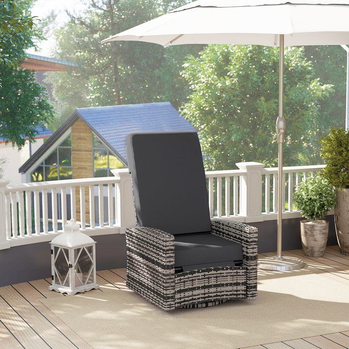 Outsunny Outdoor Rattan Wicker Lounge Chair with Footrest & Soft Cushion for Patio, Garden, Backyard, Sky Blue