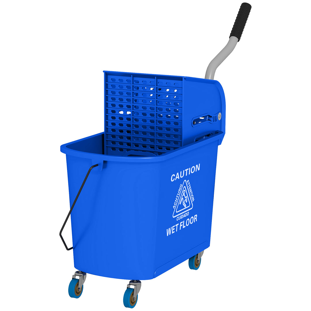 HOMCOM Compact Mop Bucket with Wringer, Mop Bucket on Wheels for Floor Cleaning, 5 Gallon, Separate Dirty and Clean Water, Blue