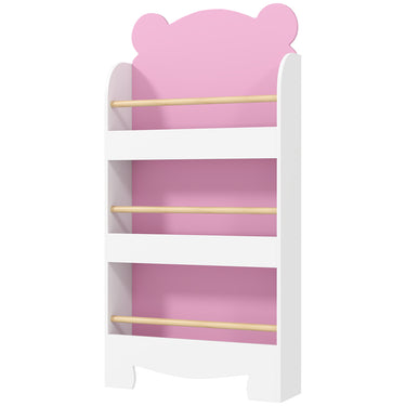 Qaba 3-Tier Bear Theme Kids Bookshelf with Anti-tipping Device for Living Room, Kids Room, Playroom, Pink