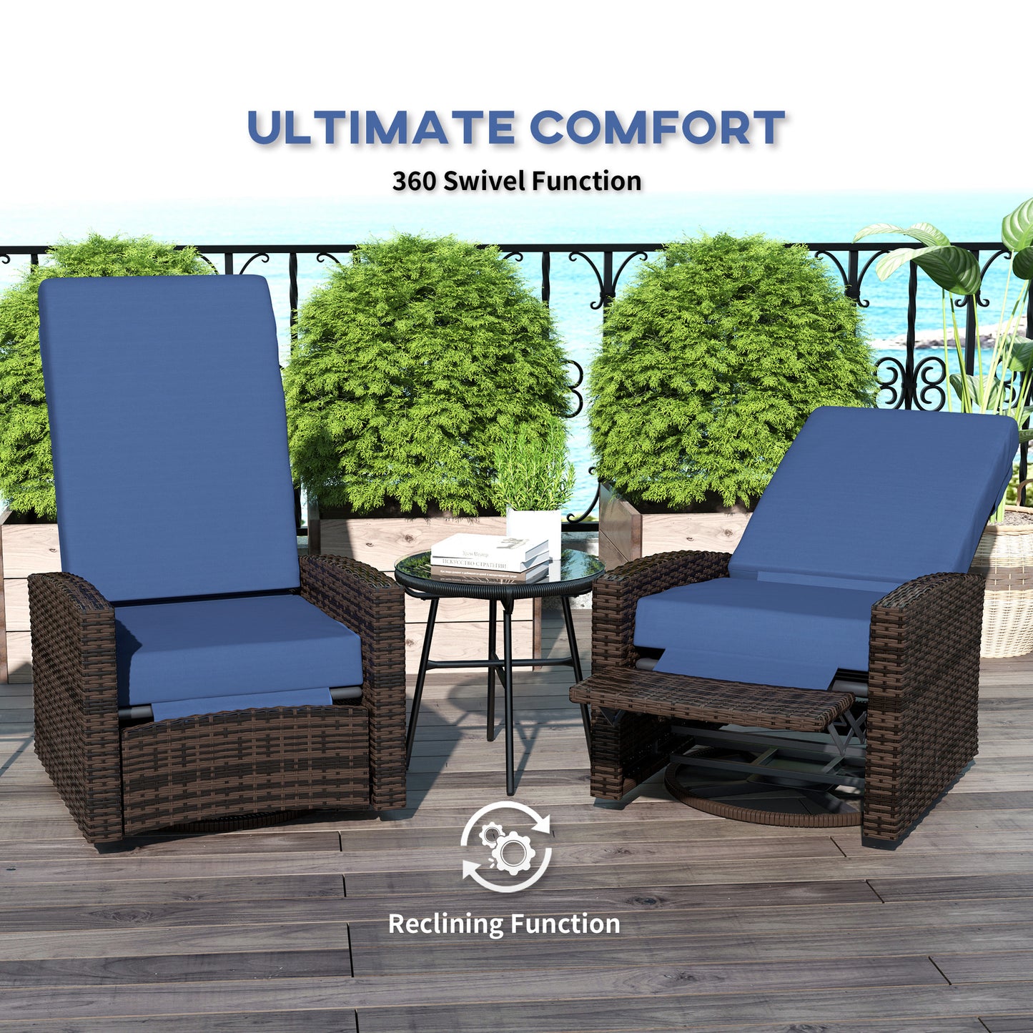 Outsunny Outdoor Rattan Wicker Lounge Chair with Footrest & Soft Cushion for Patio, Garden, Backyard, Sky Blue