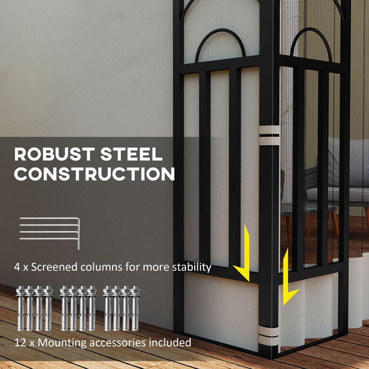 Outsunny 10' x 13' Wall Pergola, Outdoor Gazebo with 2 Curtains and 2 Nettings, UV Resistant, for Patio, Deck, Dark Grey