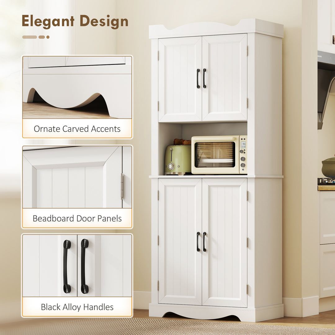 HOMCOM 73" Kitchen Pantry Cabinet, Freestanding Kitchen Hutch with 12 Door Shelves, Adjustable Shelves, Microwave Stand, Black